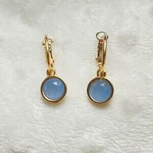 Blue Chalcedony Gold Plated Hoop Earrings w/Lever Closure
